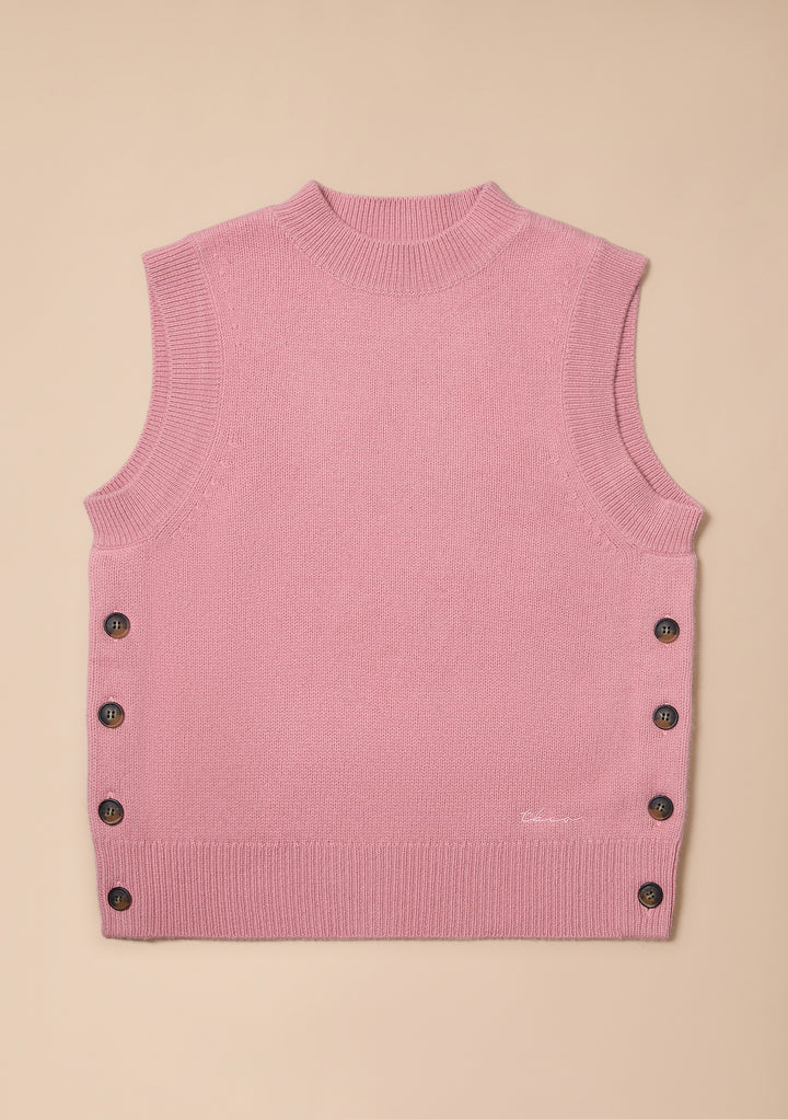Merino Wool Buttoned Vest in Pink