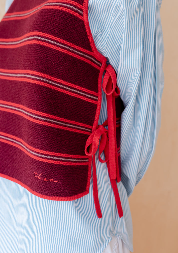 Merino Wool Tie Vest in Burgundy Stripe