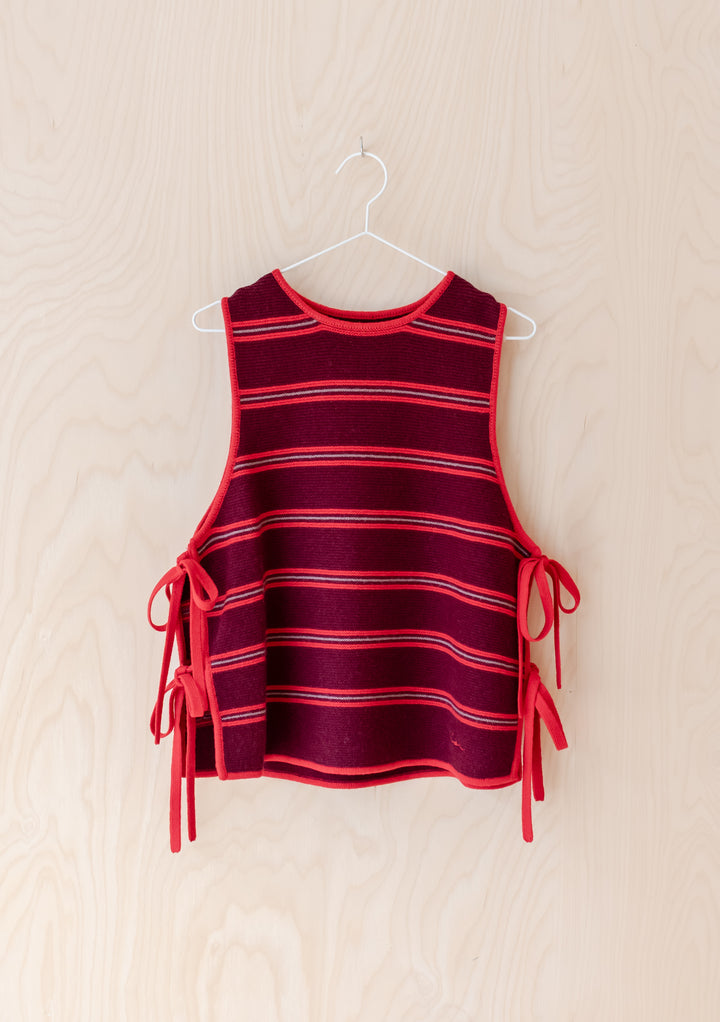 Merino Wool Tie Vest in Burgundy Stripe