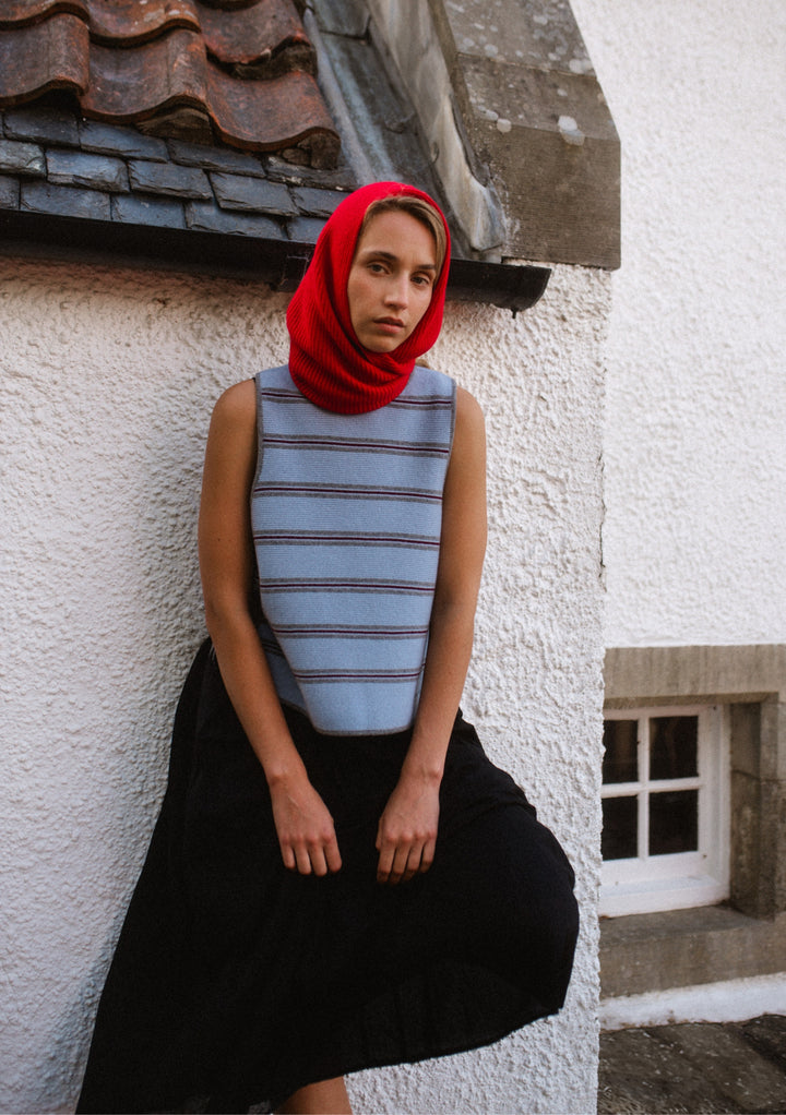 Merino Wool Tie Vest in Blue Stripe