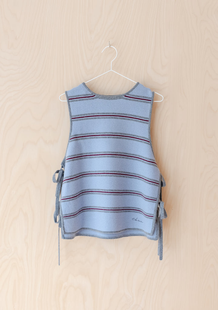 Merino Wool Tie Vest in Blue Stripe