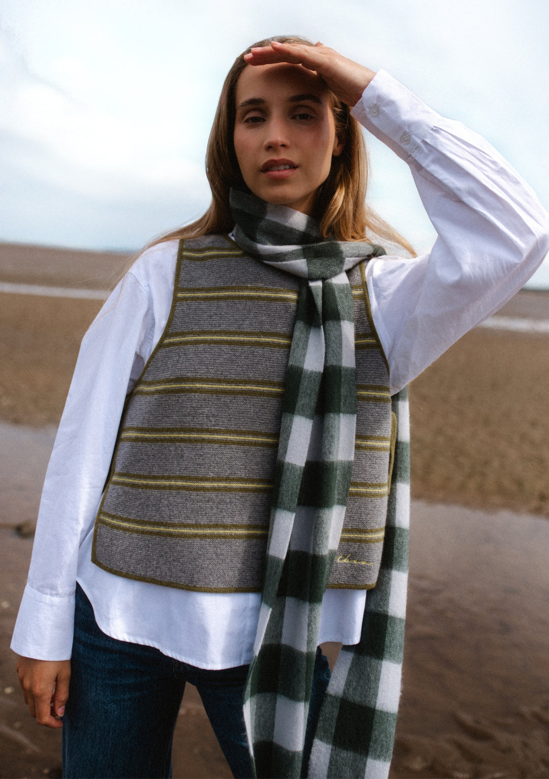 Merino Wool Tie Vest in Green Stripe