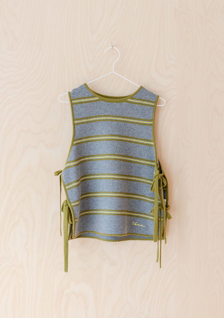 Merino Wool Tie Vest in Green Stripe