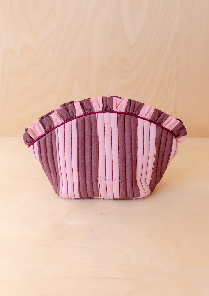 Cotton Wash Bag in Pink & Burgundy Stripe