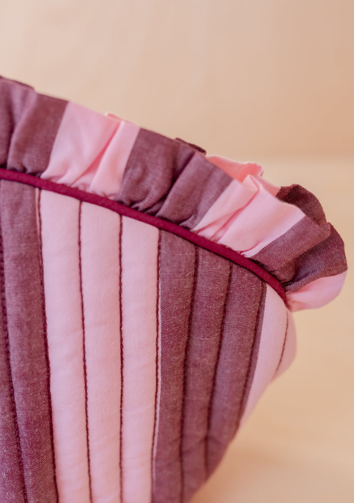 Cotton Wash Bag in Pink & Burgundy Stripe