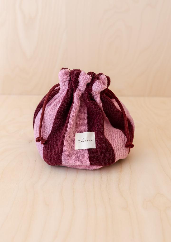 Cotton Towelling Wash Bag in Burgundy Stripe