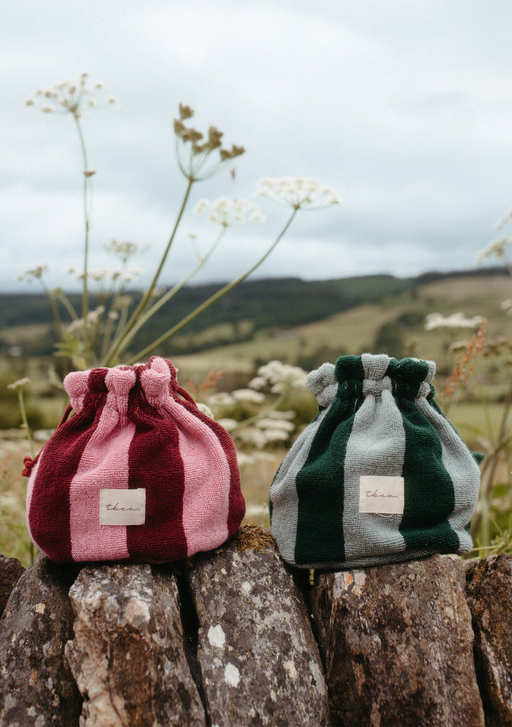 Cotton Towelling Wash Bag in Burgundy Stripe