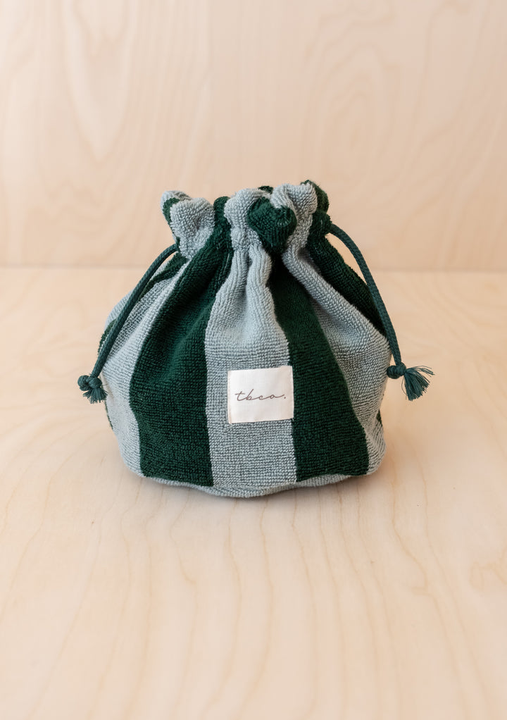 Trousse de toilette en coton éponge à rayures vertes 
