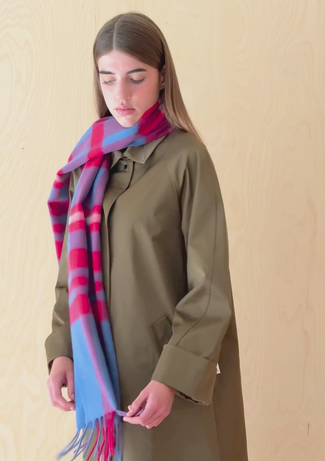 Lambswool Oversized Scarf in Blue Modern Tartan