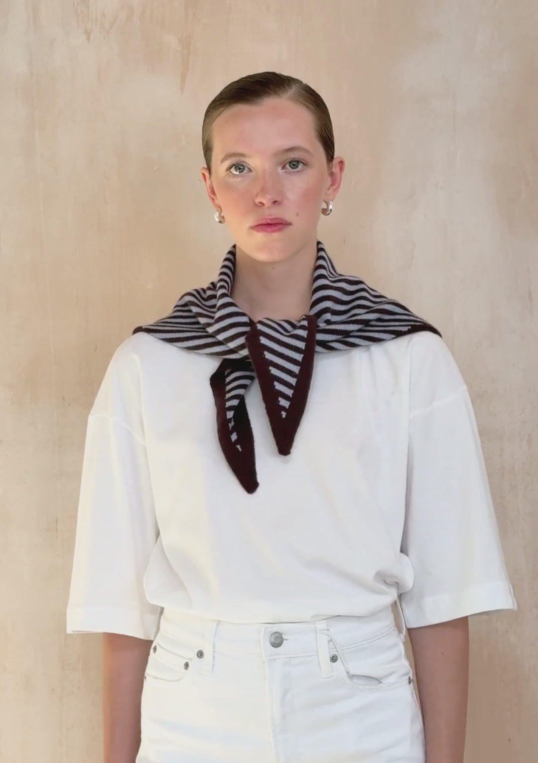 Merino Wool Triangle Scarf in Blue & Brown Stripe