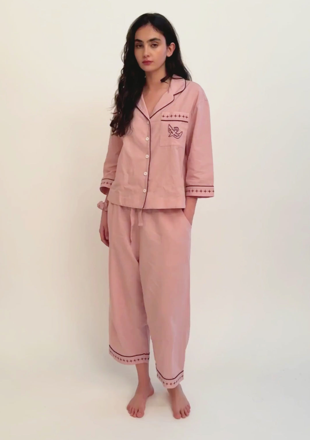 Cropped Cotton & Linen Pyjamas in Pink
