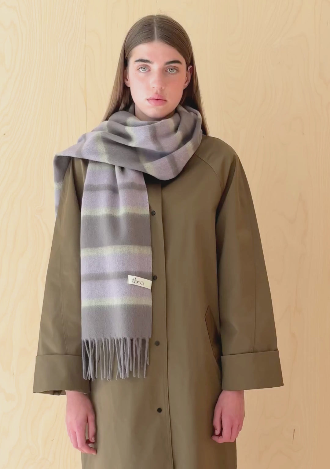 Lambswool Oversized Scarf in Charcoal Stripe
