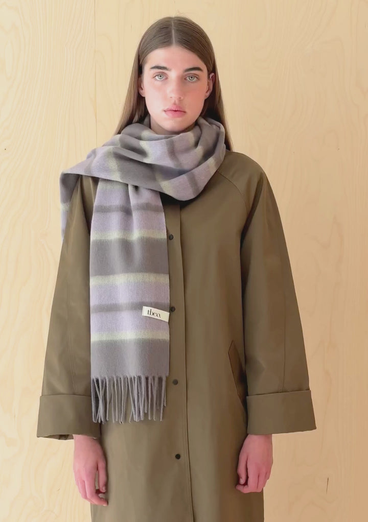 Lambswool Oversized Scarf in Charcoal Stripe