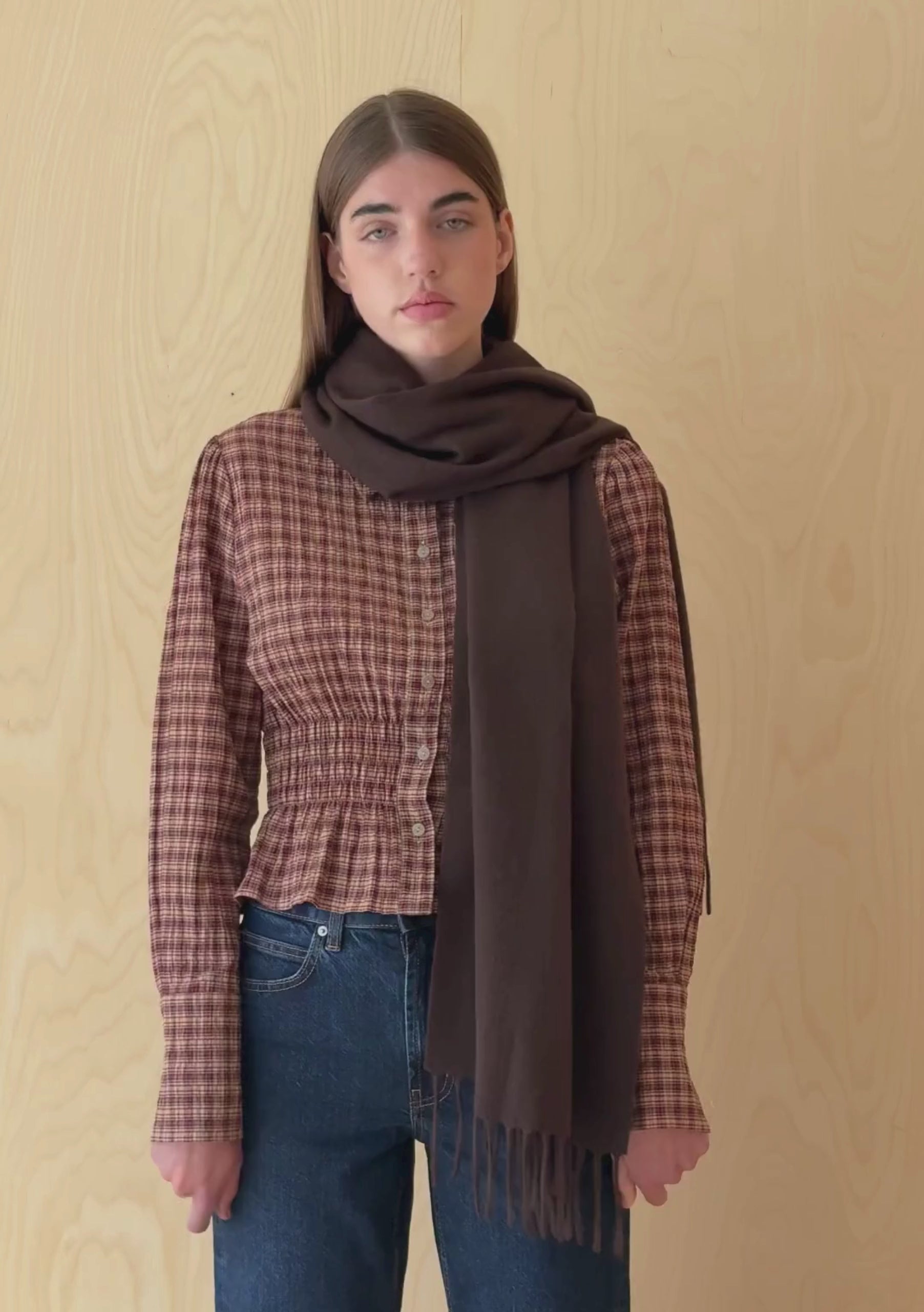 THETOE Eberhard Check Muffler ブラウン Lambswool Oversized Scarf in Chocolate – TBCo