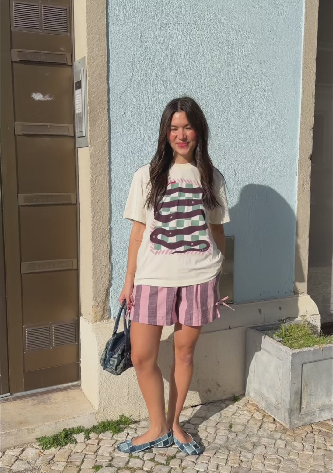 Cotton T-Shirt in Ecru Snake