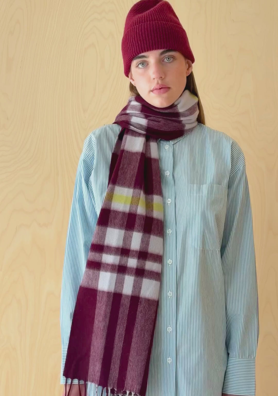 Lambswool Oversized Scarf in Burgundy Modern Tartan
