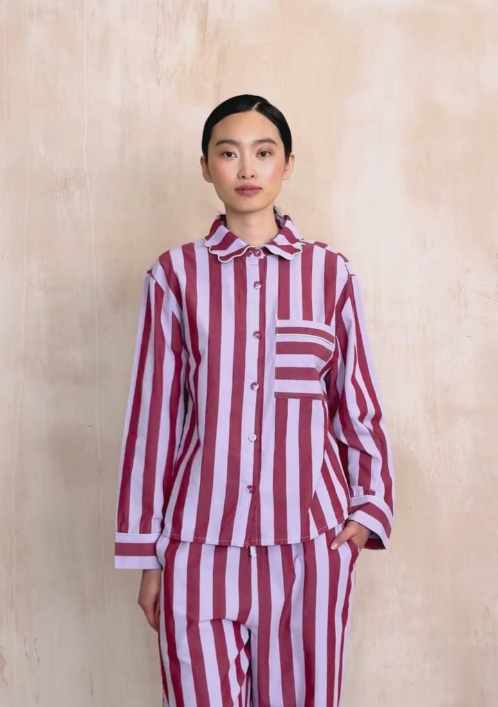 Cotton Pyjamas in Lilac Stripe