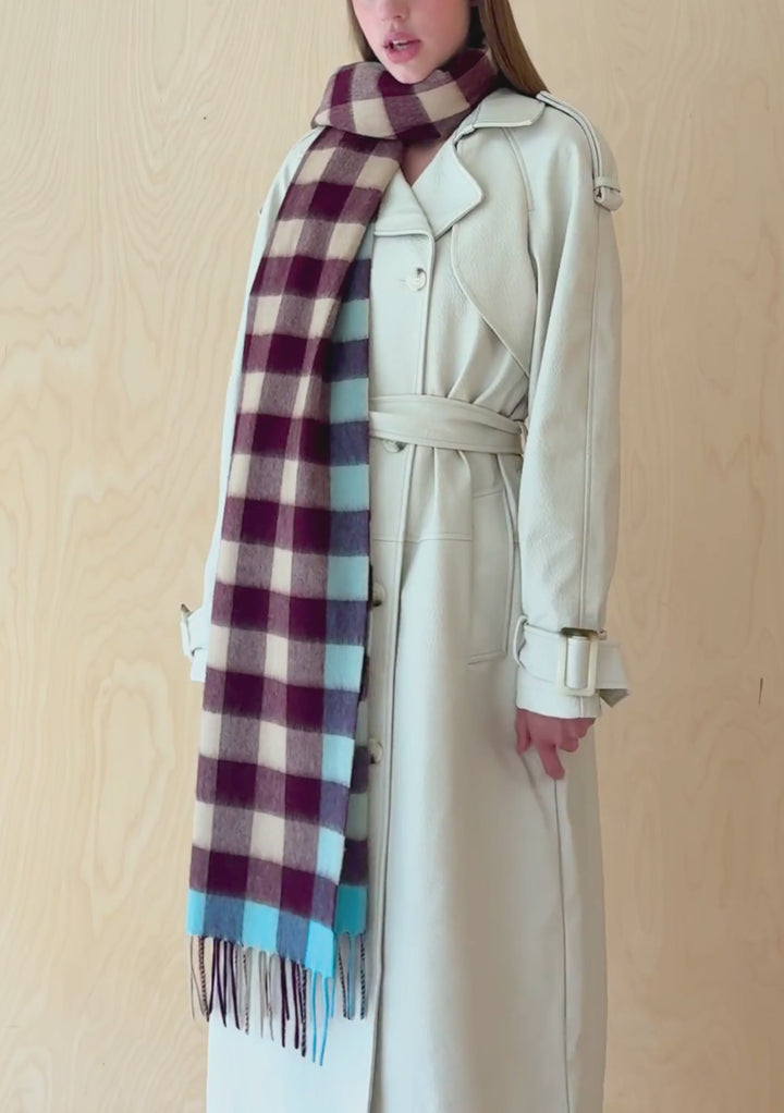 Lambswool Oversized Scarf in Camel Gingham