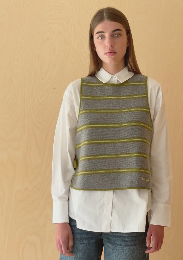 Merino Wool Tie Vest in Green Stripe