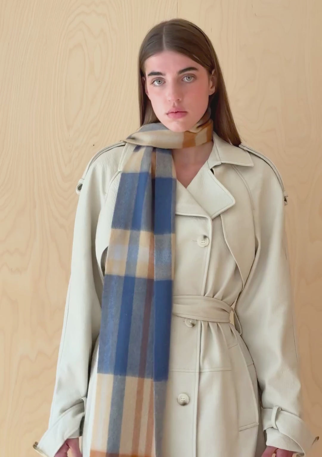 Lambswool Skinny Scarf in Camel Modern Tartan