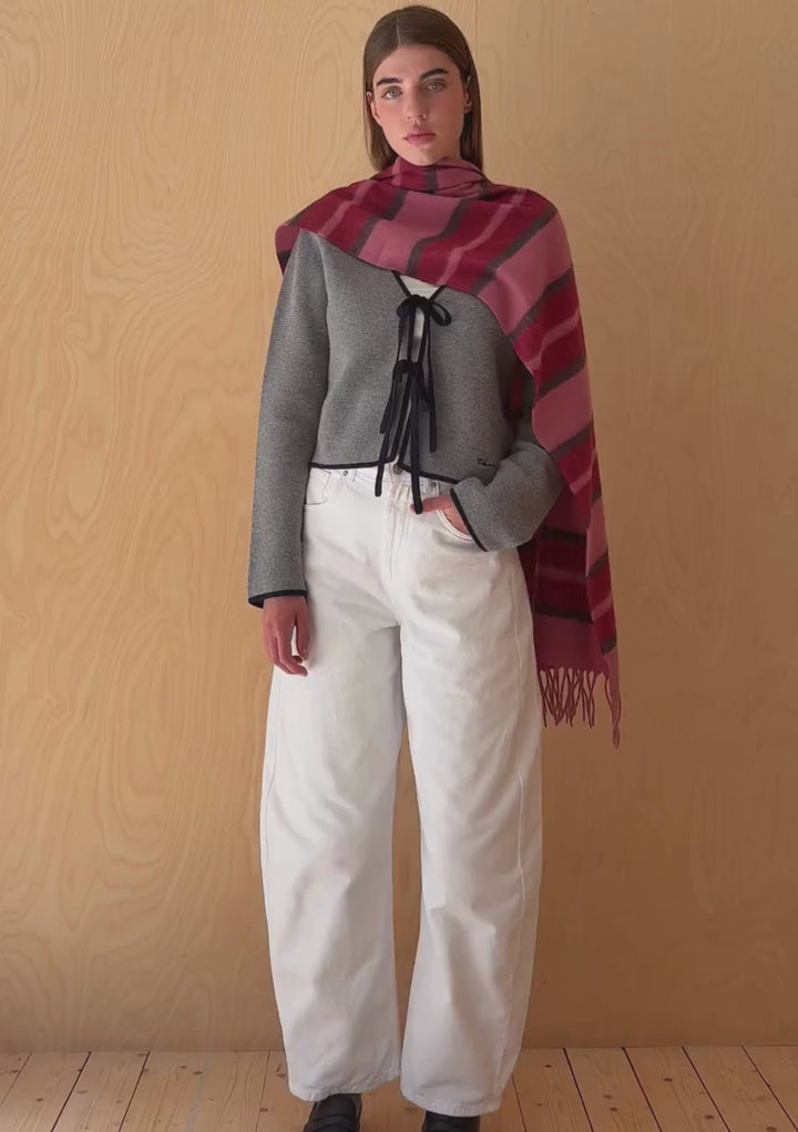 Lambswool Oversized Scarf in Pink Stripe