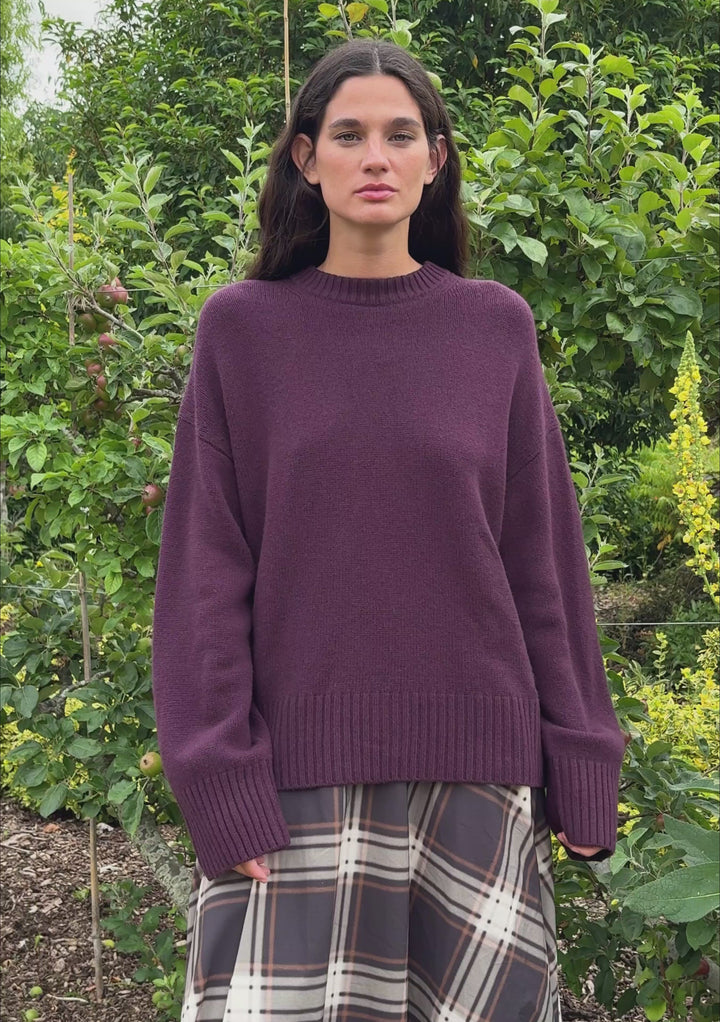 Pullover mit Rundhalsausschnitt aus Merinowolle in Feige