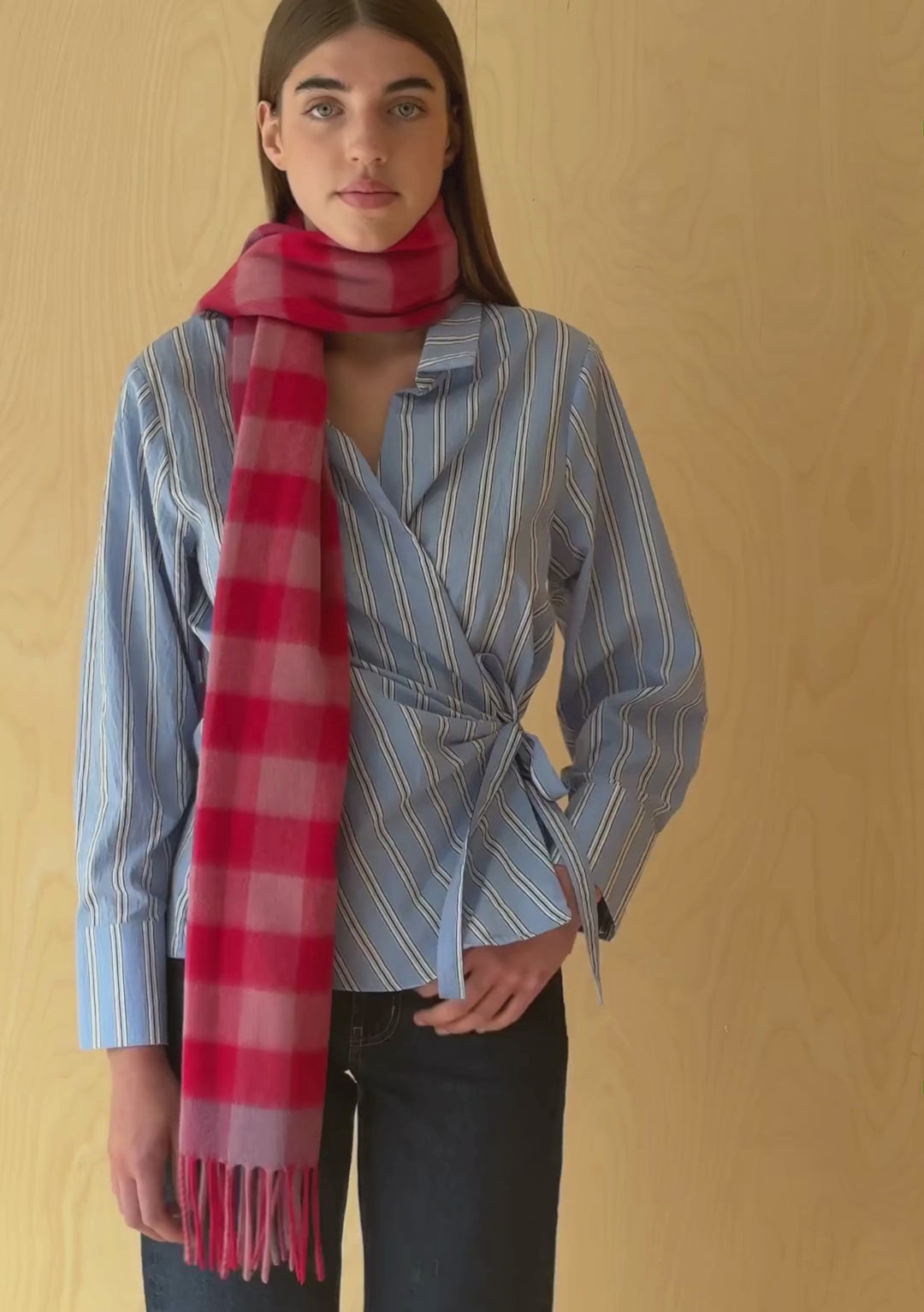 Lambswool Oversized Scarf in Rose Gingham