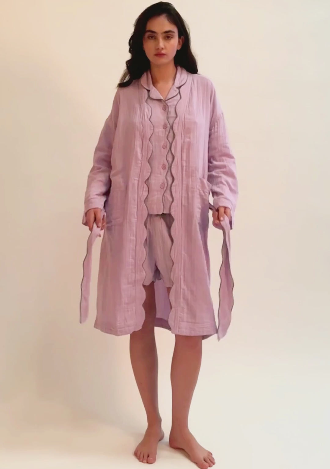 Robe de chambre en coton lilas